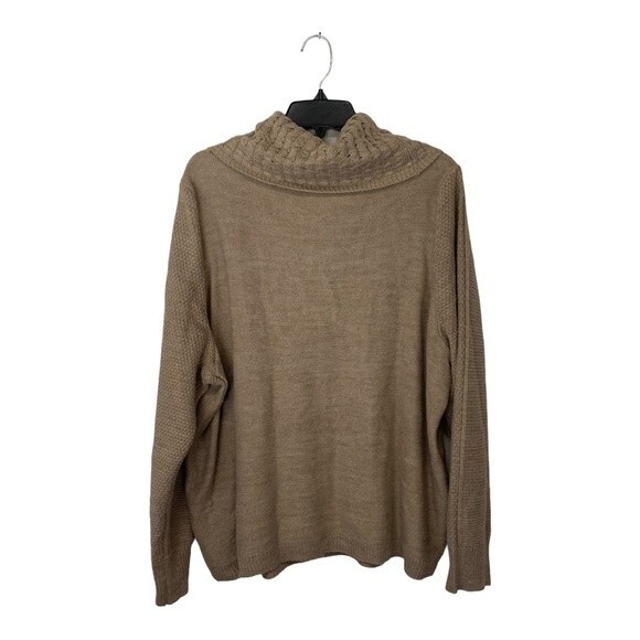 89th & Madison | Heathered Tan Open Knit Lightweight Cowl Neck Plus Size 2X - Picture 2 of 7